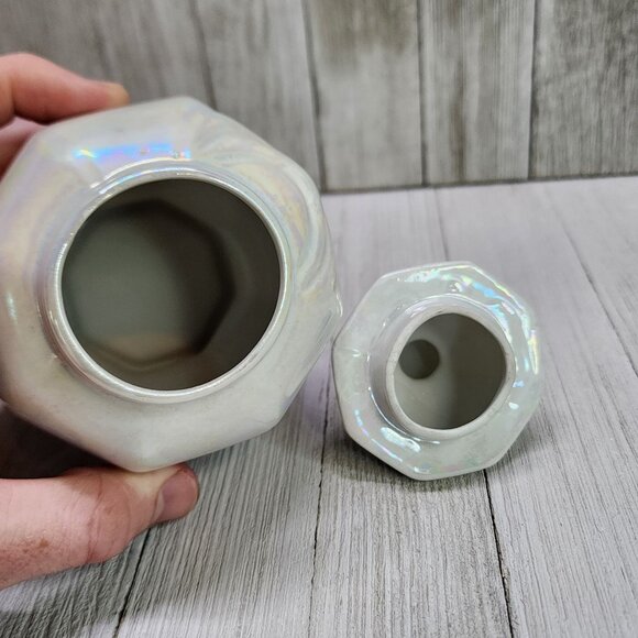 Vintage Lusterware Porcelain Storage Jar with Floral Design Blue and Pink - Picture 6 of 8